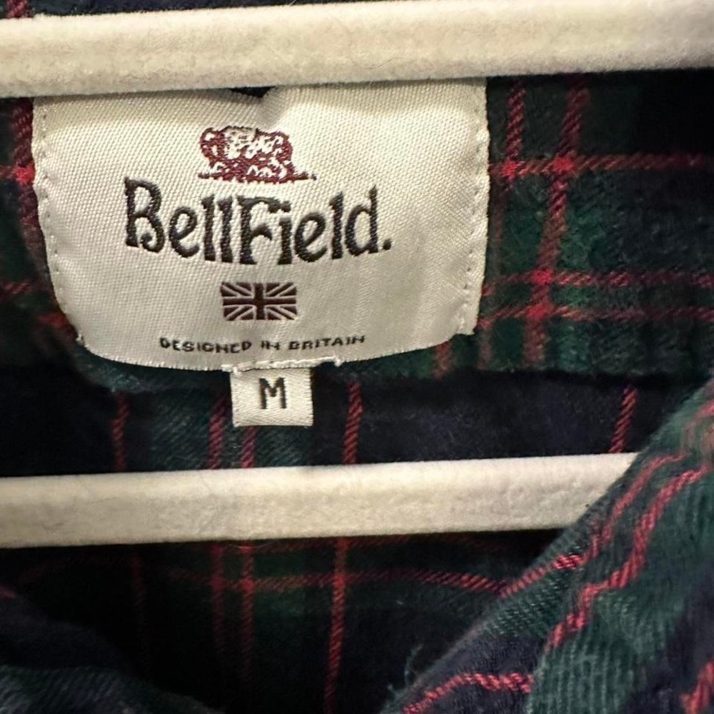 Bellfield Mens Medium Tartan Flannel Shirt Green & Red‎ Button Down - Picture 3 of 6
